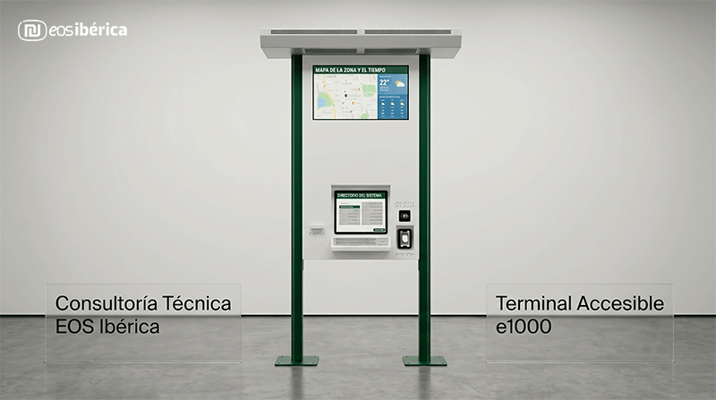 Terminal de información e1000 de doble pantalla de EOS Ibérica con accesibilidad universal.