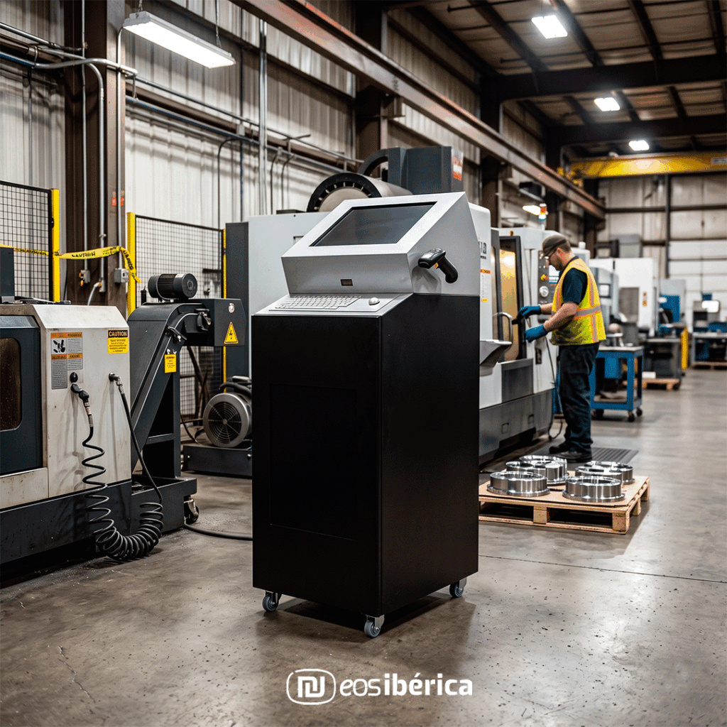 Kiosco informático industrial de EOS Ibérica integrado en una planta de fabricación.