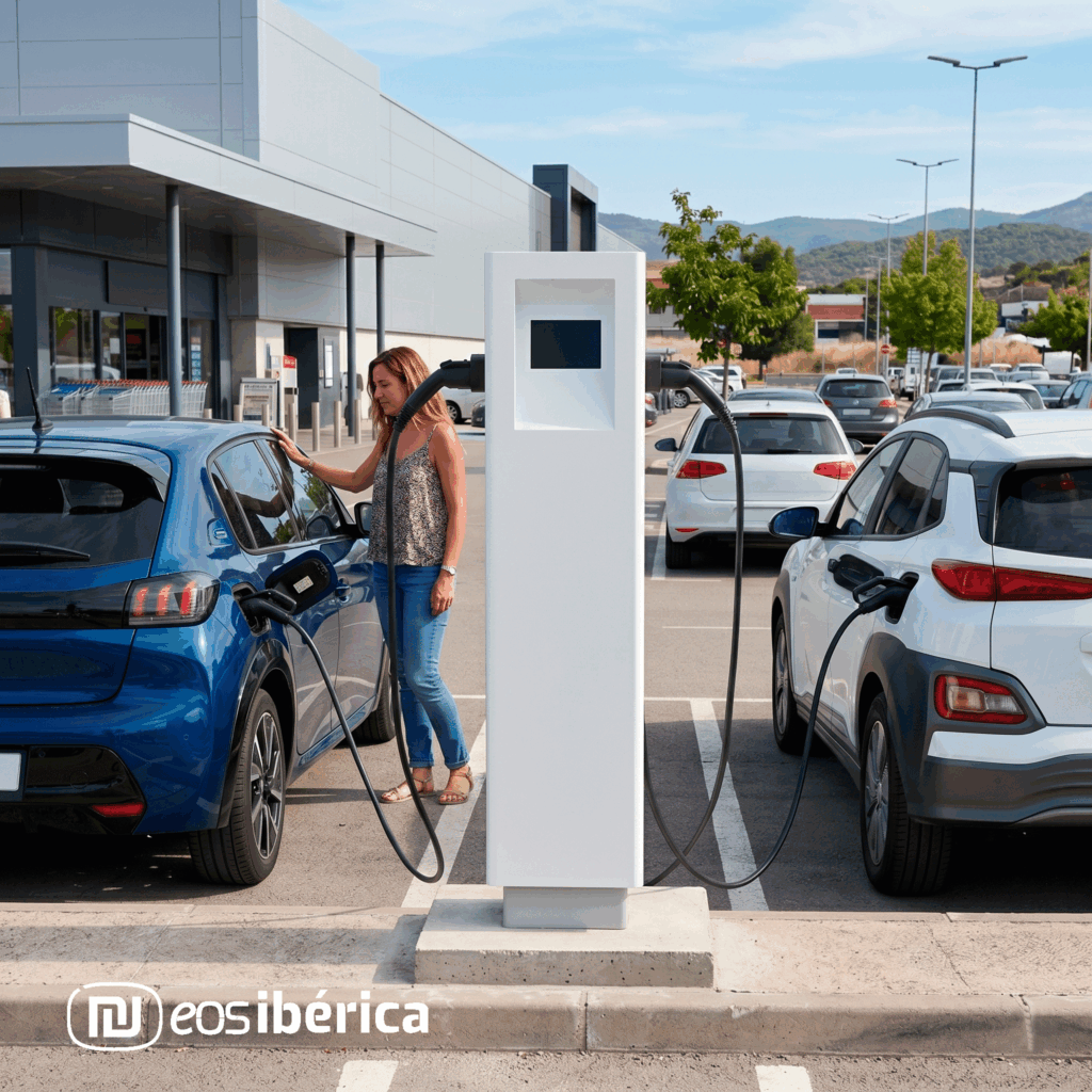 Puntos de recarga en poste para cargar simultáneamente dos coches eléctricos o híbridos