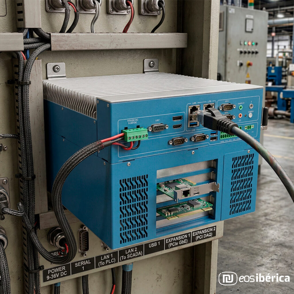 Ejemplo de uso de ranuras PCIe y PCI en un PC industrial de alto rendimiento para automatización y control de procesos en una planta de producción