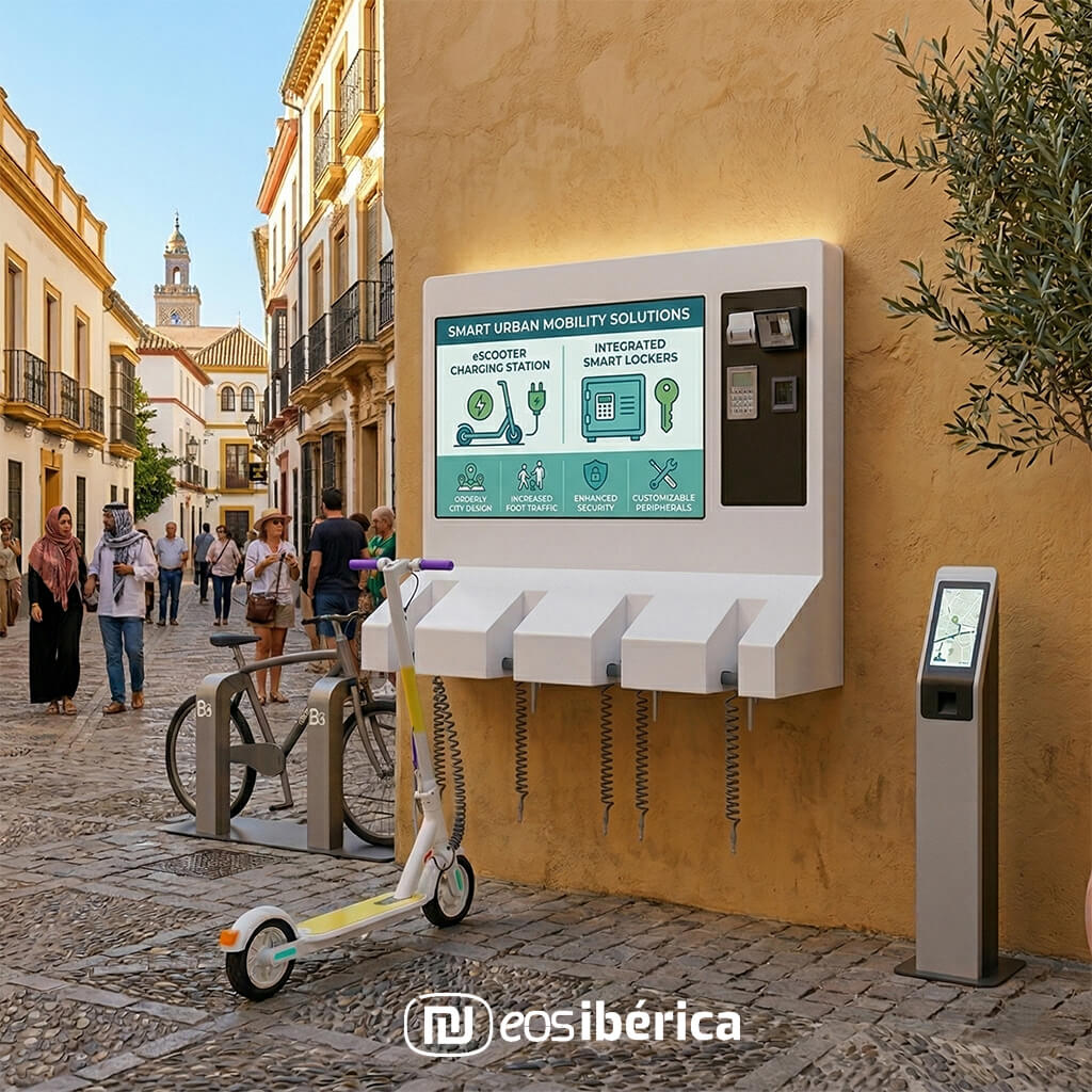 Estación para cargar simultáneamente cuatro patinetes eléctricos