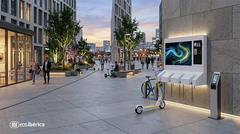 Estación para cargar simultáneamente cuatro patinetes eléctricos