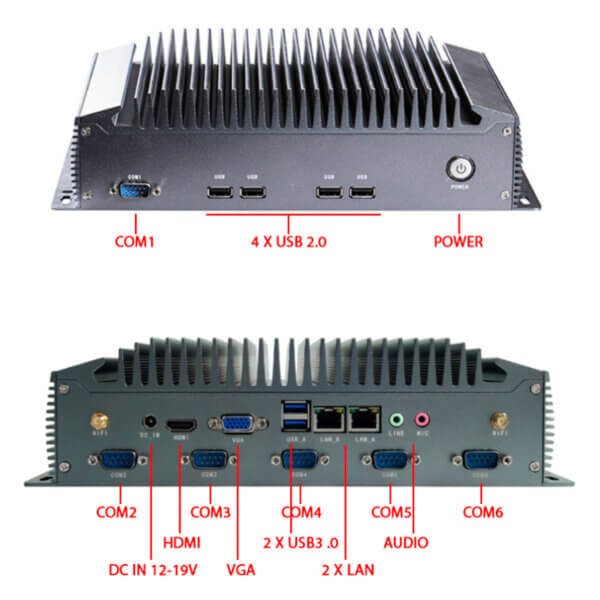 Ordenador Industrial Fanless eRX i7 10510u con 6 puertos COM (2 de ellos configurables como RS485)