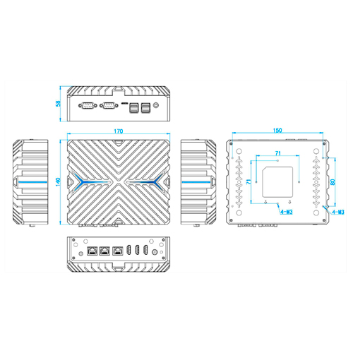 eNX-i5-1235U-3L-dimensiones Cuenta con doble salida de vídeo HDMI/DP para la conexión de 2 monitores HD. De sus 2 puertos COM, uno de ellos pueden ser configurado con los protocolos RS485 / RS422. 2 x LAN perfecto para Nic Teaming.