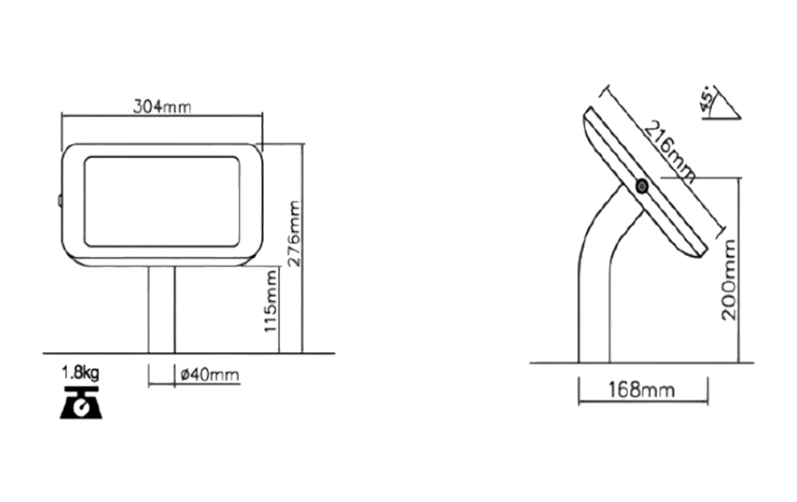 Dimensiones y medidas ePad 45º