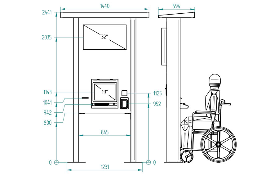 Dimensiones y medidas del kiosco e1000