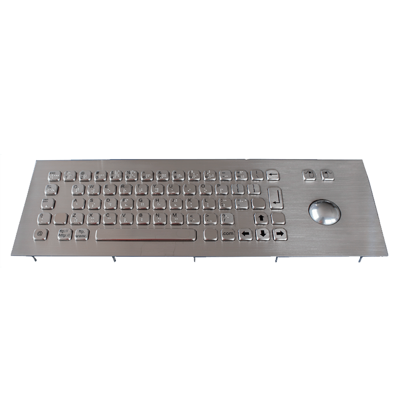 eKM400 BRA teclado industrial de acero pulido con IP65/IP68 para montaje frontal (de arriba hacia abajo) con 69 teclas marcadas con sistema de lectura Braille.
