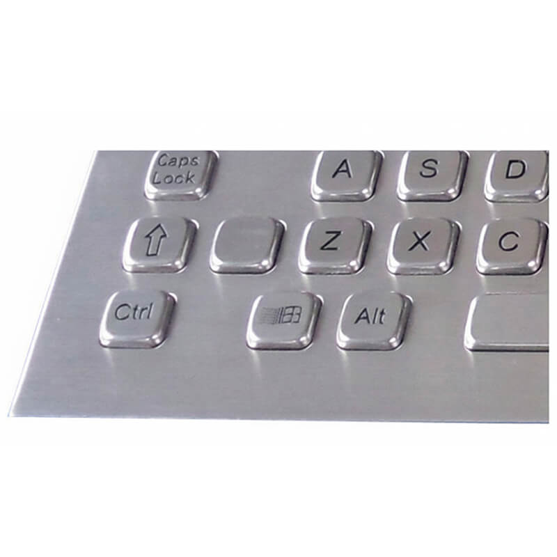 Detalle del teclado industrial de acero pulido con IP65/IP68 para montaje frontal