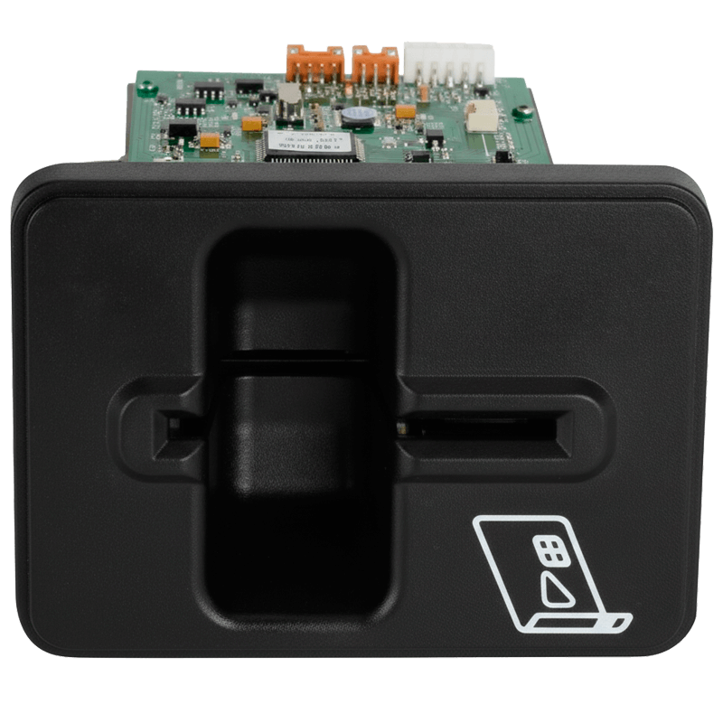 Frontal lector de inserción de tarjetas híbrido con lectura de banda magnética, RFID y chip, compatible con conexión USB o RS232 eLT-CRT-288KeLT-CRT-288K