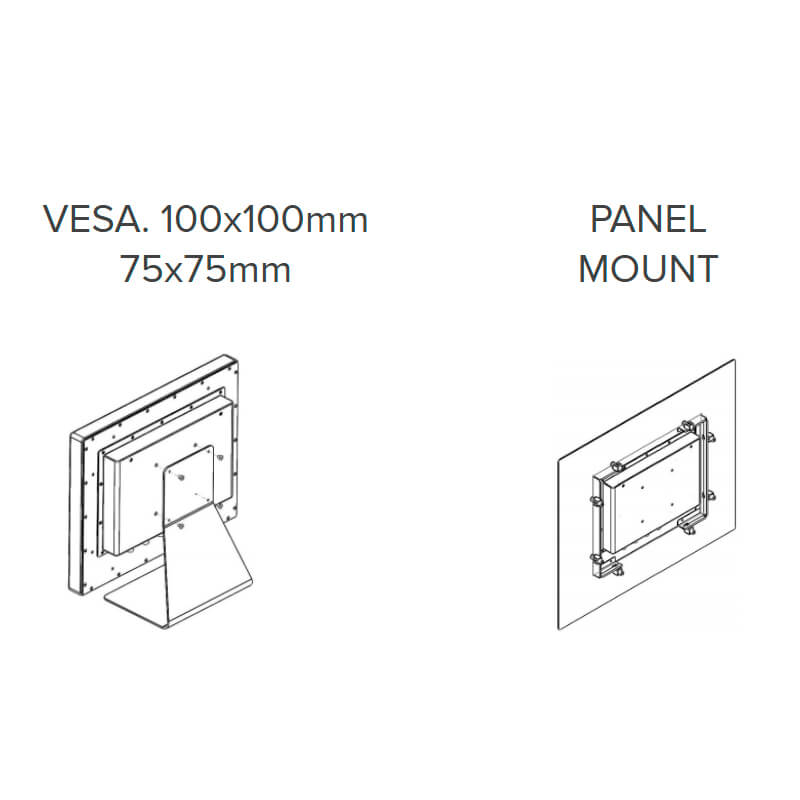 Monitor Industrial eMonitor-TH-CI-V2 opciones de montaje VESA y montaje panelable