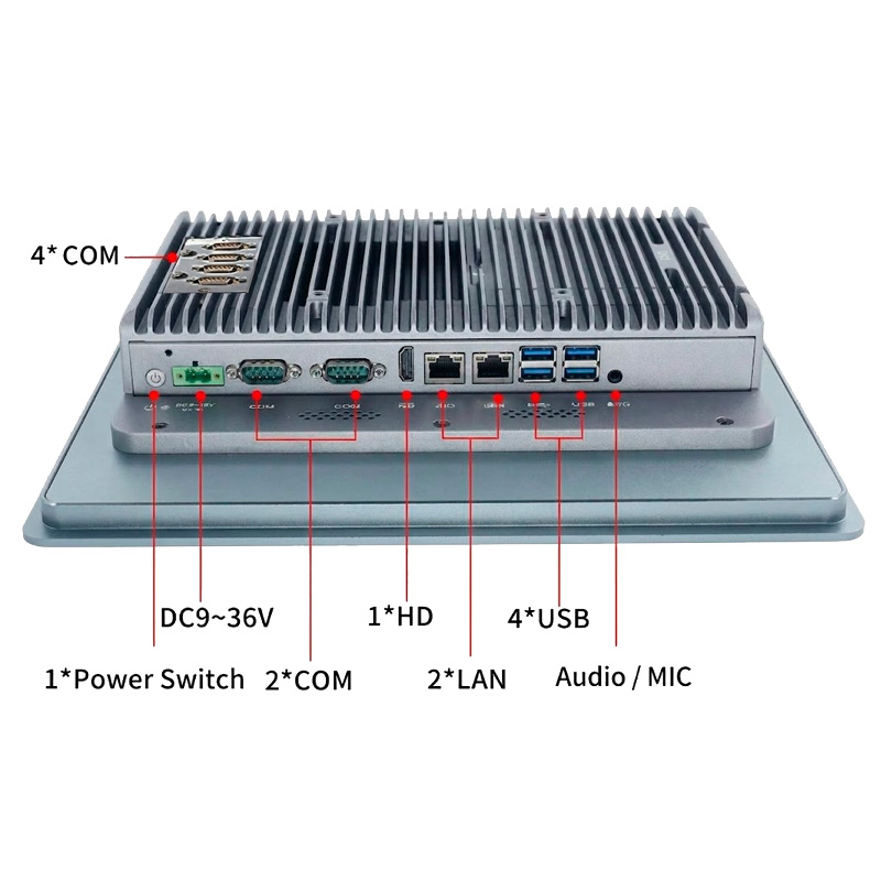 Puertos y conexiones del panel PC Industrial táctil 12,1 ePX12 i5 8265u TPM con táctil resistivo o capacitivo