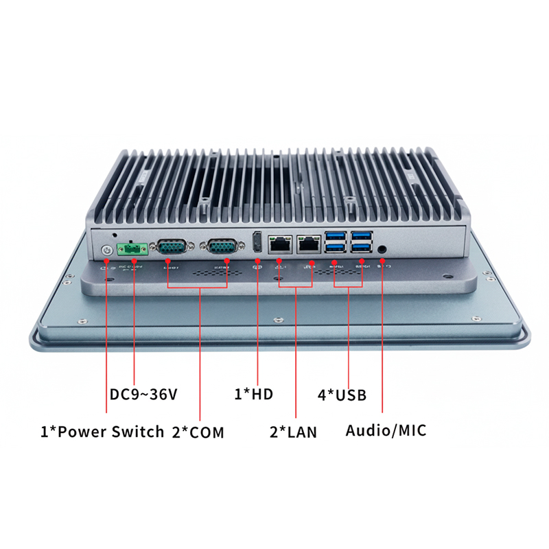 Puertos y conexiones del panel PC Industrial táctil 12,1 ePX12 i5 8265u TPM con táctil resistivo