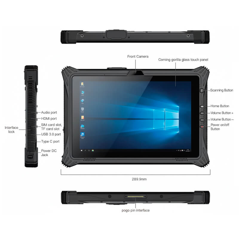 Puertos tablet rugerizada de 10,1” eTX-EMD-i5-1235u con estándar MIL-STD-810G