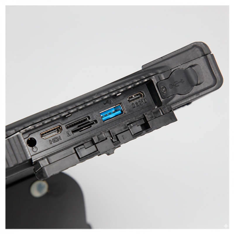Detalle tablet rugerizada de 10,1” eTX-EMD-i5-1235u con estándar MIL-STD-810G
