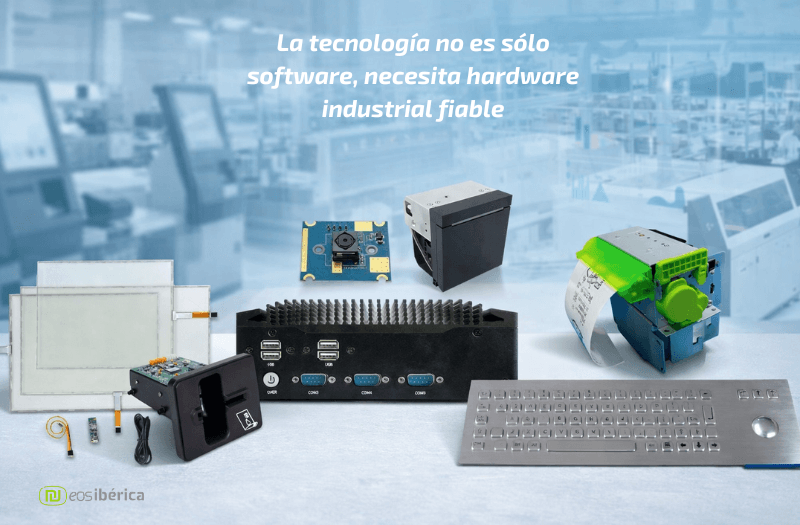 Componentes electrónicos industriales para terminales interactivos desatendidos: panel táctil, PC fanless, impresora térmica y periféricos HMI