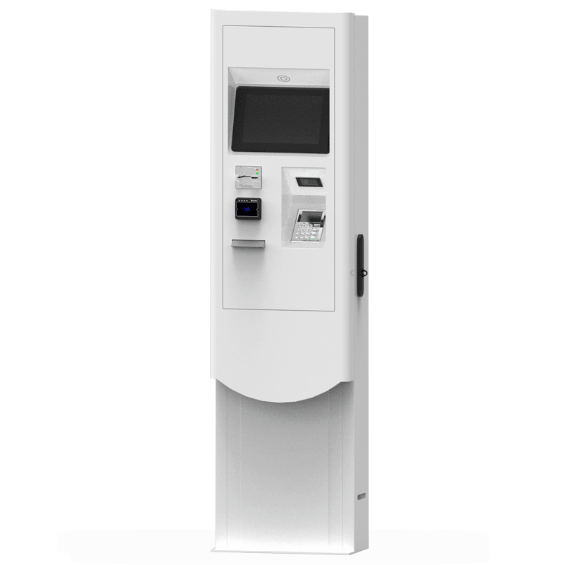 Terminal compacto de control de accesos para exteriores con opción de pago autónomo, diseñado para entornos industriales que requieren robustez y eficiencia sin ocupar espacio.