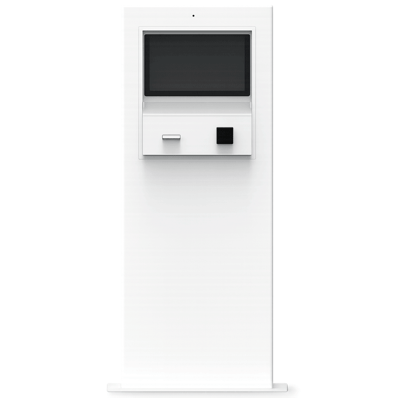 Tótem eNtry Pie en blanco para control de accesos a pie. Diseño Slim y vanguardista