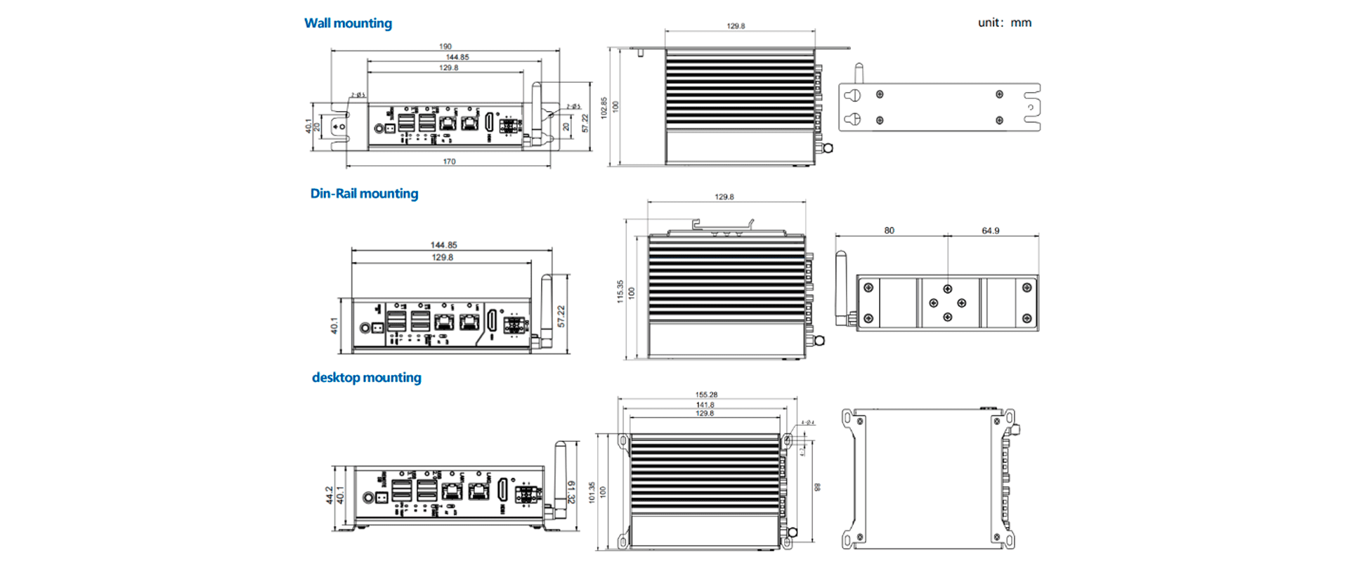 Plano sobre las dimensiones-eRX-JH-CL-J6412-9-36V