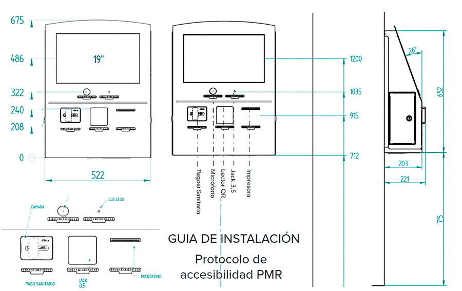 Plano técnico con las cotas del eClinic Wall