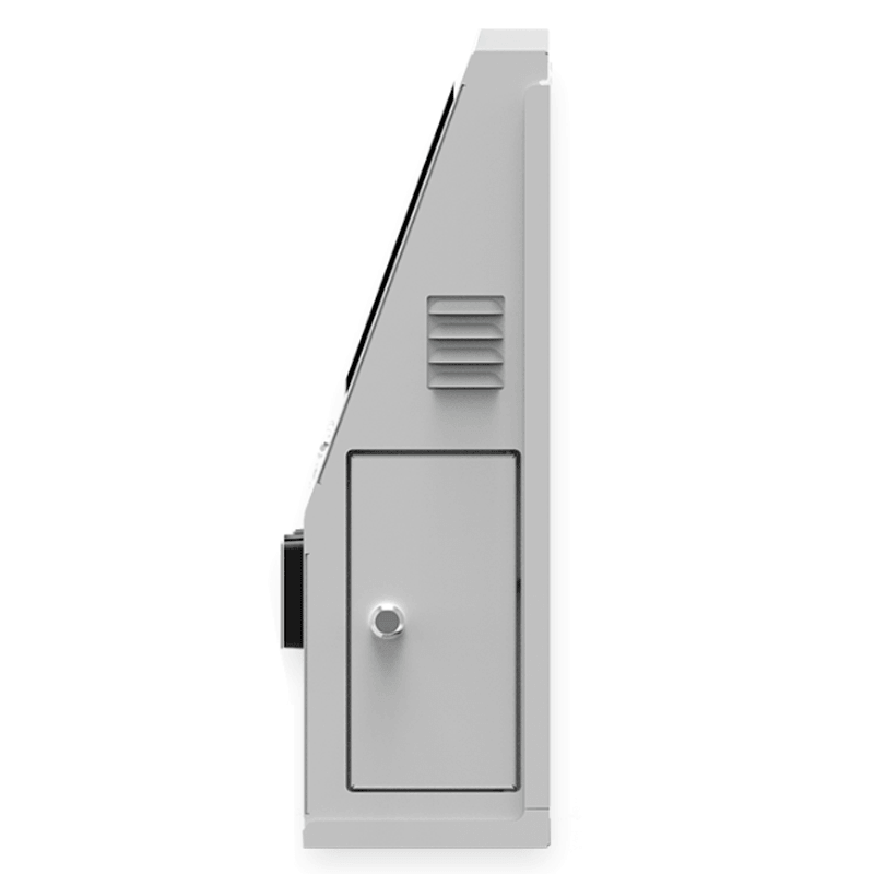 Imagen lateral del eClinic Wall, terminal interactivo autónomo en formato de pared.