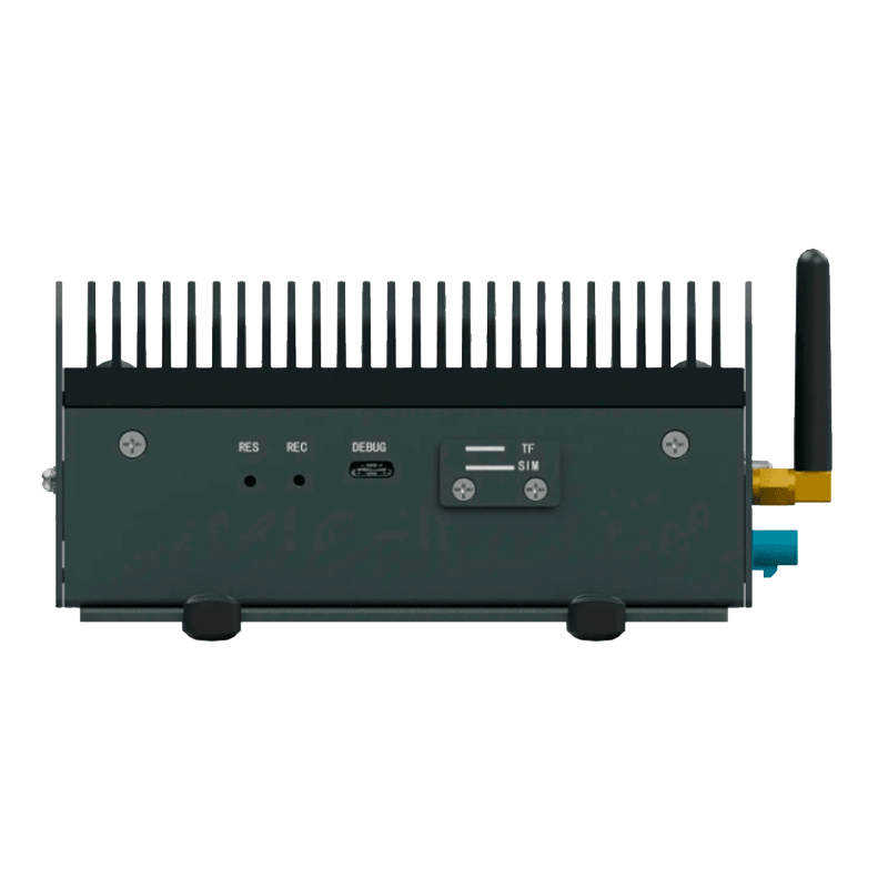 Pc fanless industrial Edge AI equipado con el módulo NVIDIA Jetson Orin Nano, una CPU ARM de 6 núcleos y una GPU con buen rendimiento de IA de hasta 40~67 TOPS, memoria integrada de 8GB, E/S multicanal y una fuente de alimentación de amplio rango de voltaje de 9-36 VCC.