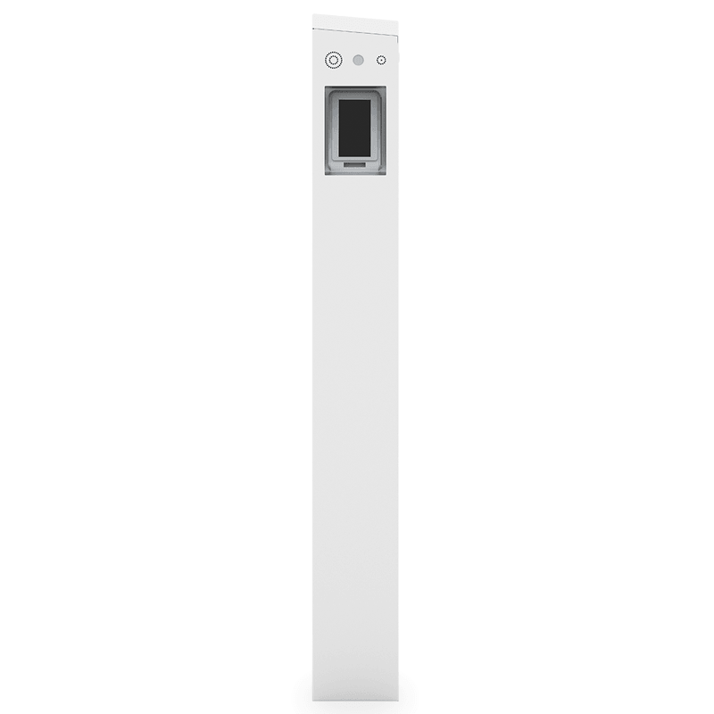 Vista lateral eColumn Compact en color blanco. Integra módulo TPV.