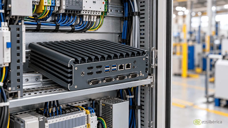 PC industrial fanless instalado en armario eléctrico de una planta industrial