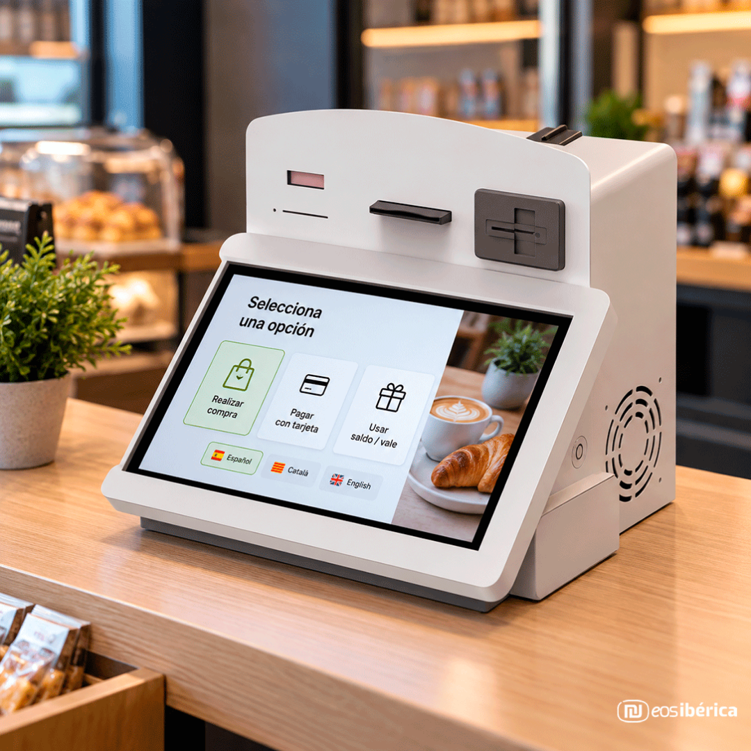 ePOS de sobremesa integrado en mostrador para cobro automático.