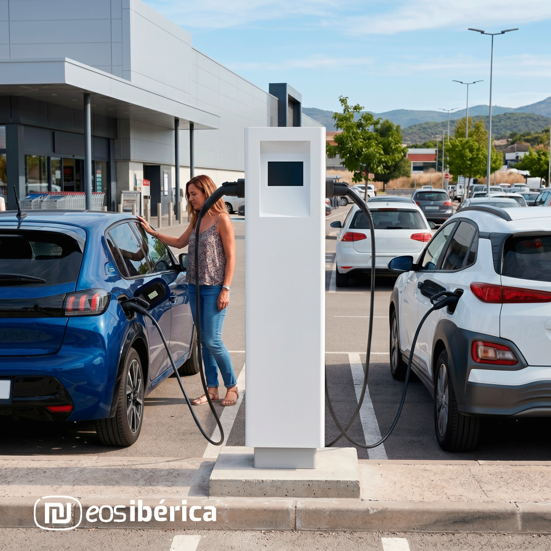 Puntos de recarga en poste para cargar simultáneamente dos coches eléctricos o híbridos